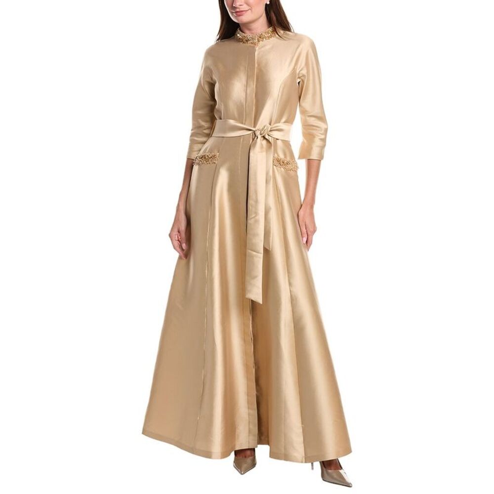 Teri Jon By Rickie Freeman Womens Mikado Bead Collar Pocket Silk-Blend Shirt